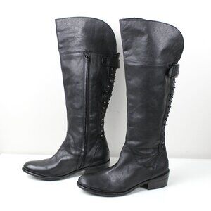 BX by Bronx Grove Black Leather Knee High Tall Studded Rivet Boots Size 9.5